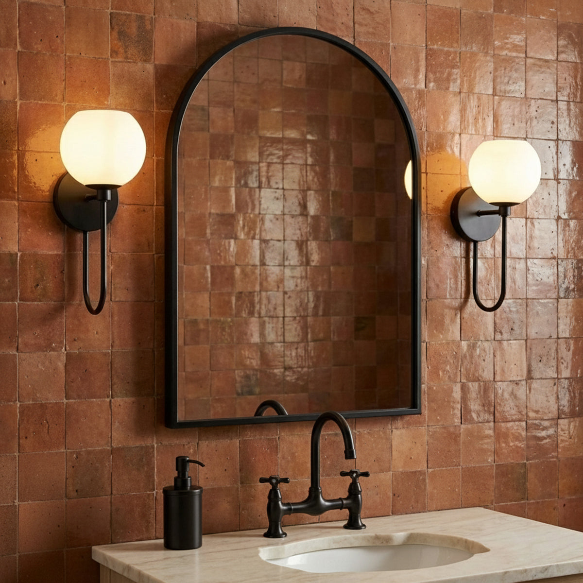 Enid Wall Sconce 15", Matte Black for Modern home with Terra Cotta Tile