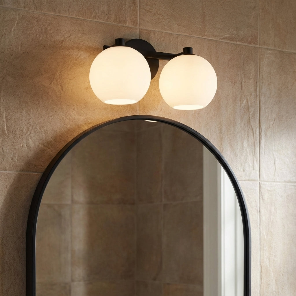 Enid 2 Light Vanity, Matte Black for Modern home with Brown Tile