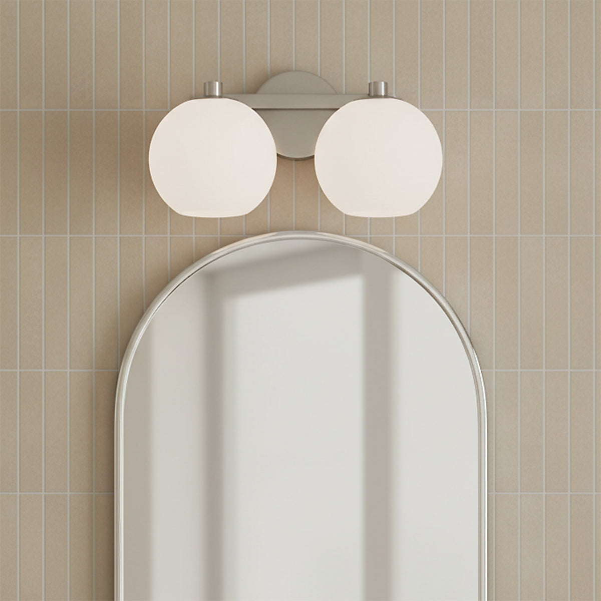 Enid 2 Light Vanity, Brushed Nickel for Modern home with Beige Tile