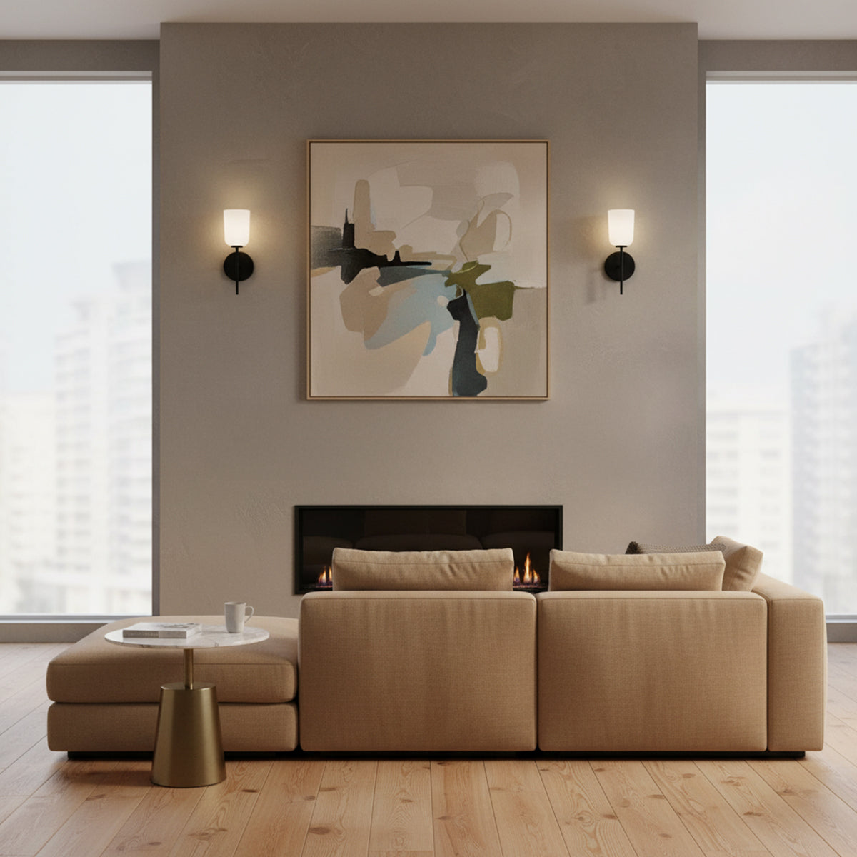 Elira Wall Sconce 14, Matte Black for Modern home with Gray walls