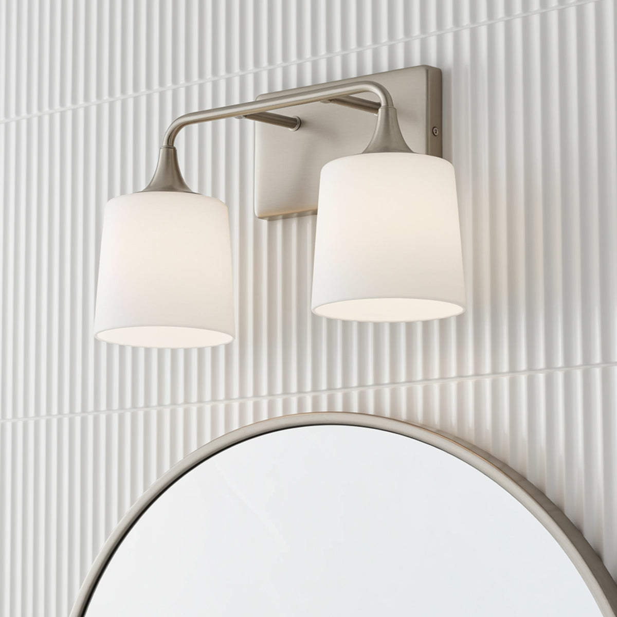 Harper 2 Light Vanity, Brushed Nickel for Modern home with White Tile