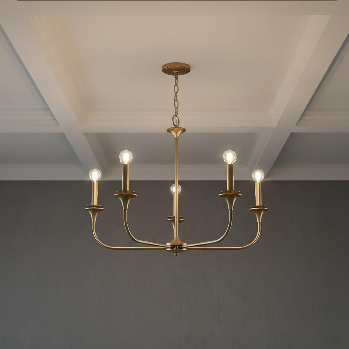 Harper 5 Light Chandelier 31", Aged Brass