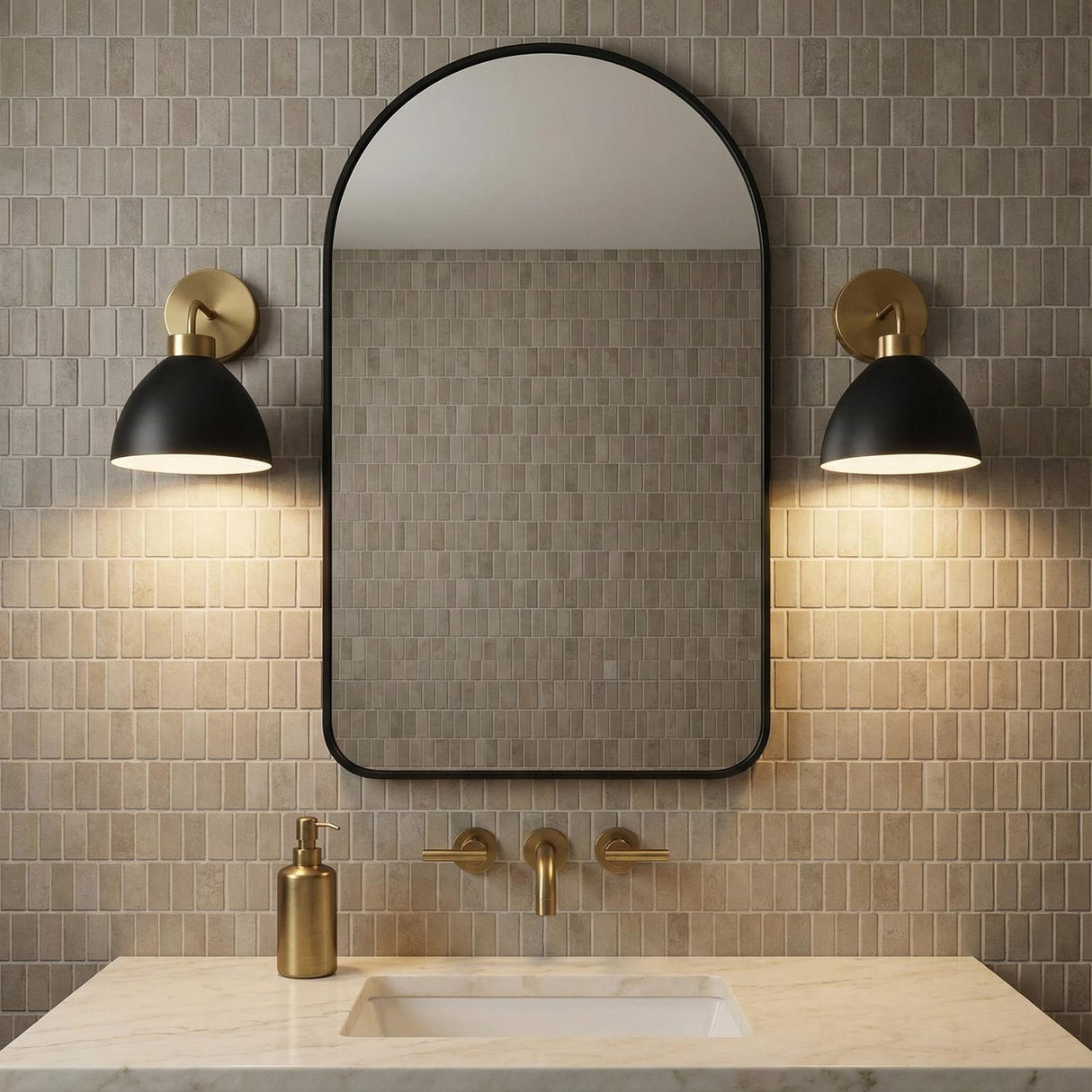 Cleo Wall Sconce, Matte Black and Aged Brass