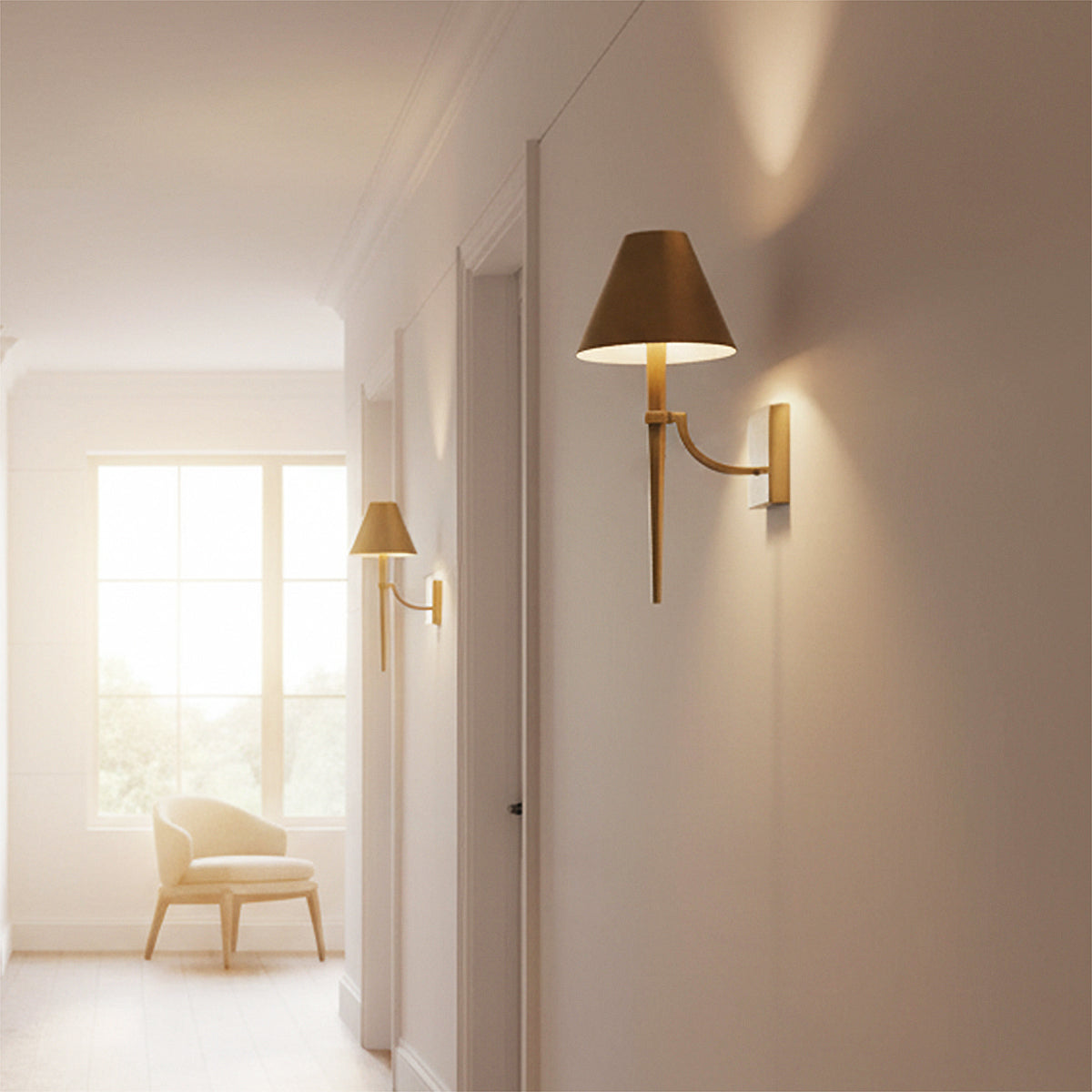 Clara Wall Sconce 19", Aged Brass for Transitional home with White Walls