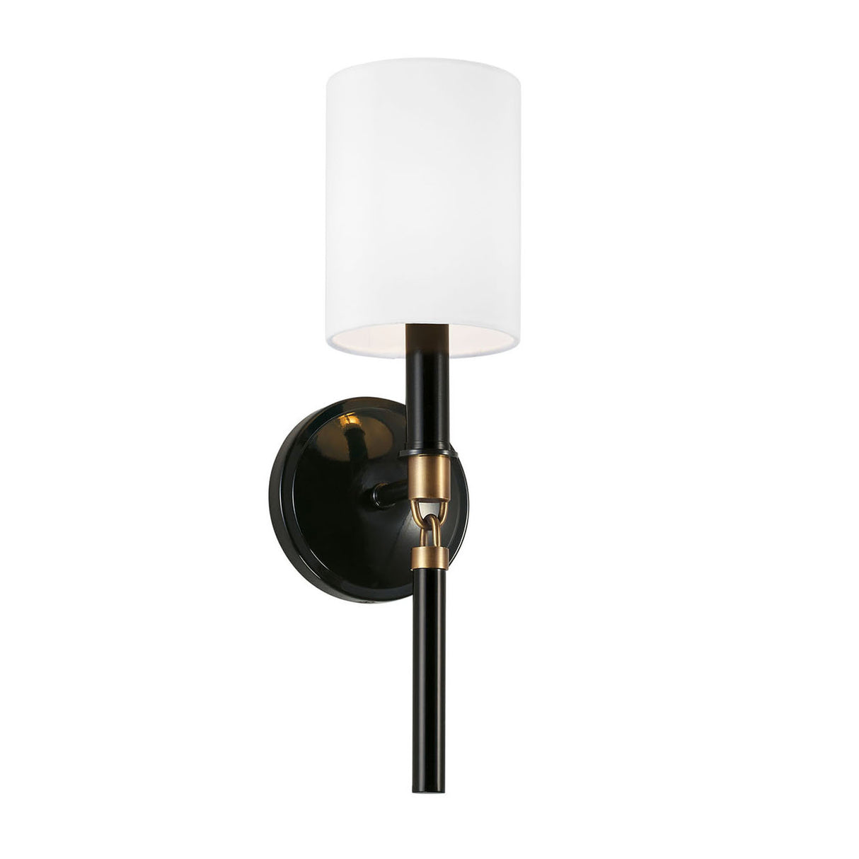 Whitby Wall Sconce 17", Glossy Black and Aged Brass