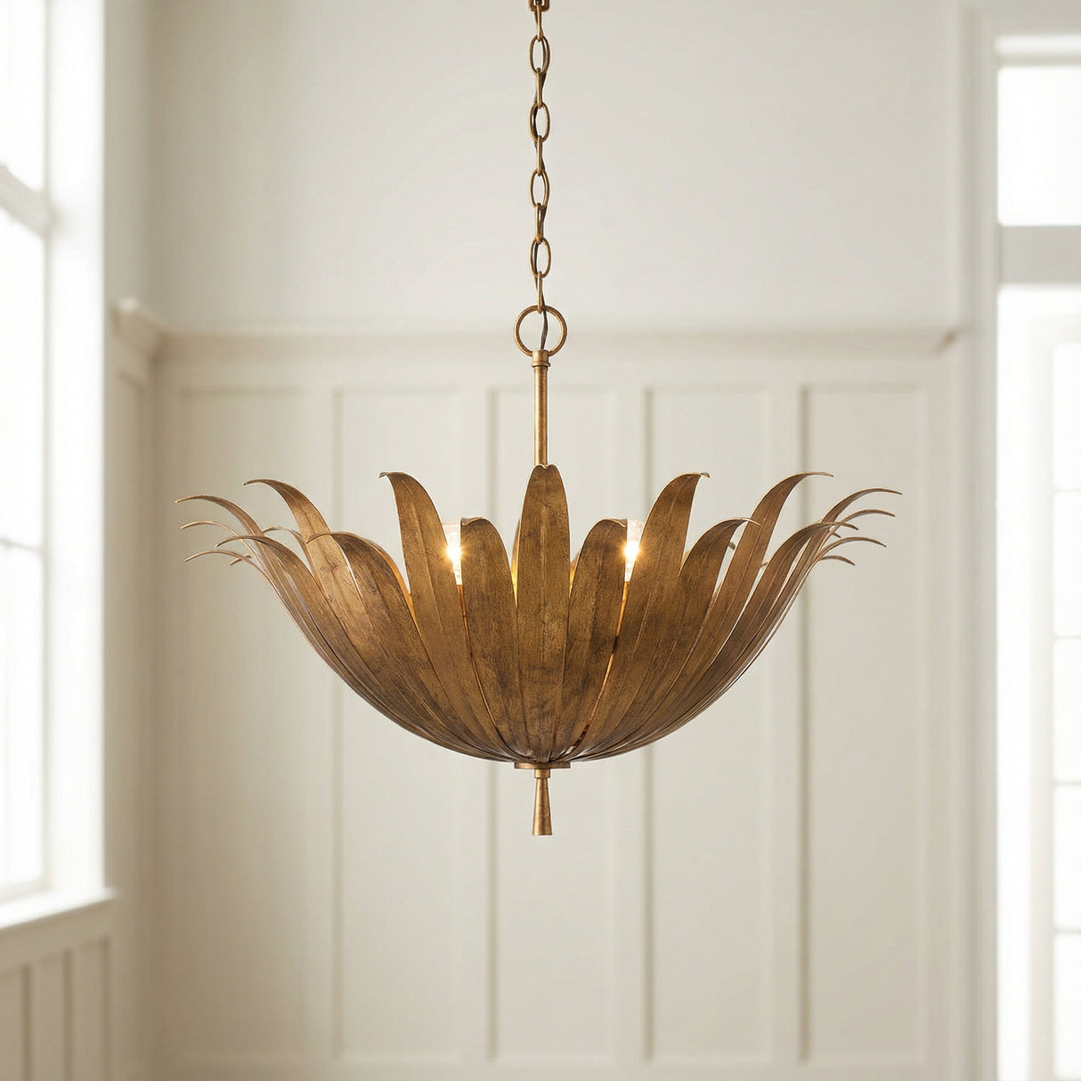 Cerise Pendant 24", Antique Gold for Transitional home with Warm Beige walls