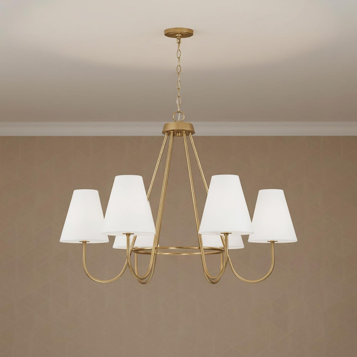 Dorian 6 Light Chandelier 36", Matte Brass for Transitional home with Beige Walls