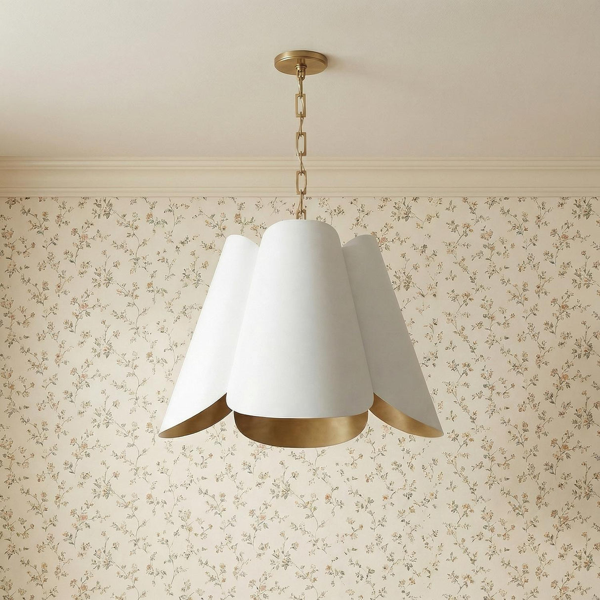 Fiore Pendant 27", White and Matte Brass