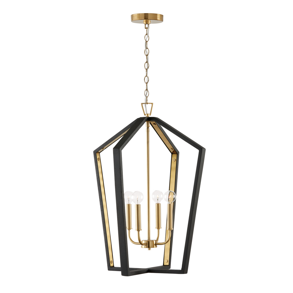 Talin Lantern Pendant 20", Black and Matte Brass