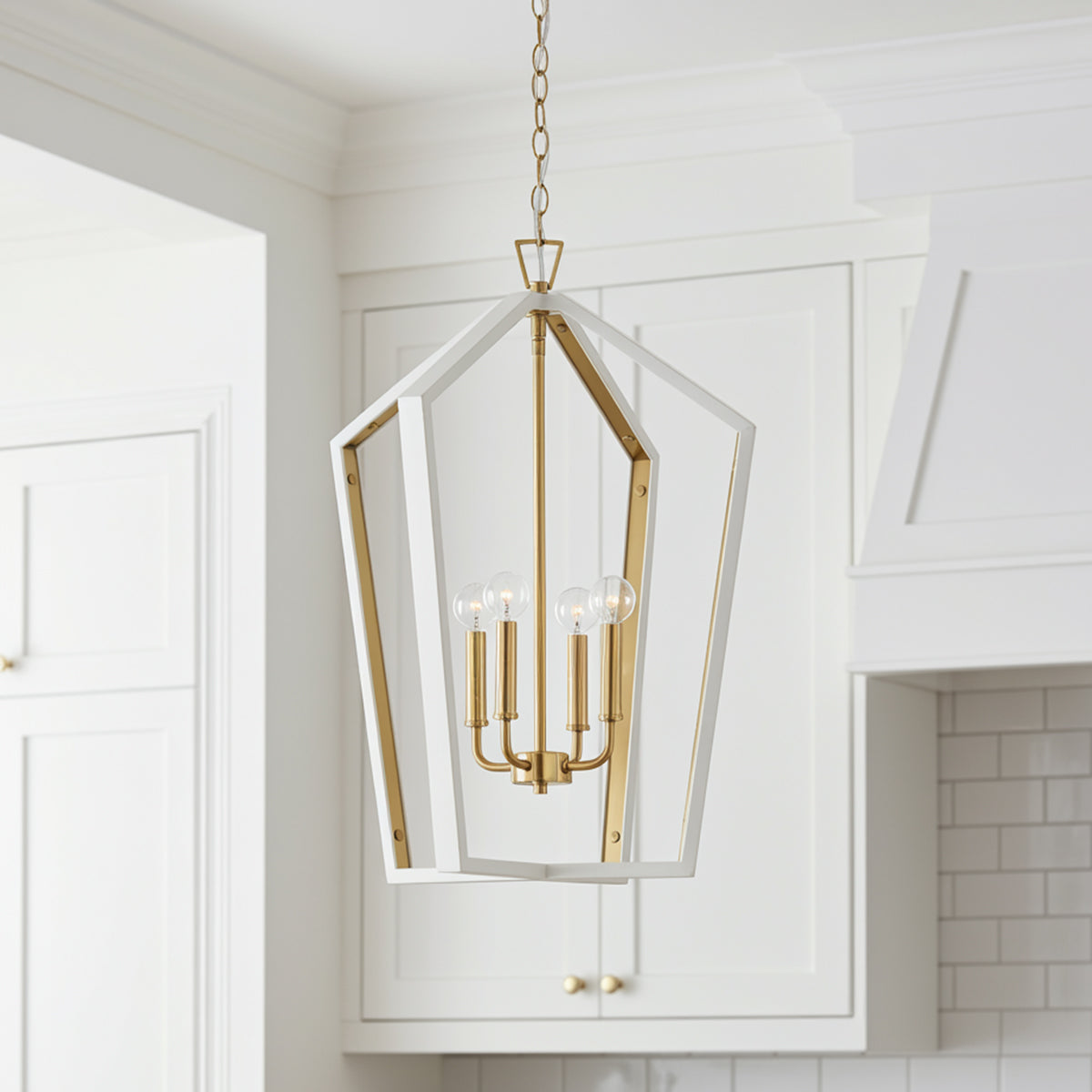 Talin Lantern Pendant 20" for Modern Farmhouse home with White Board and Batten
