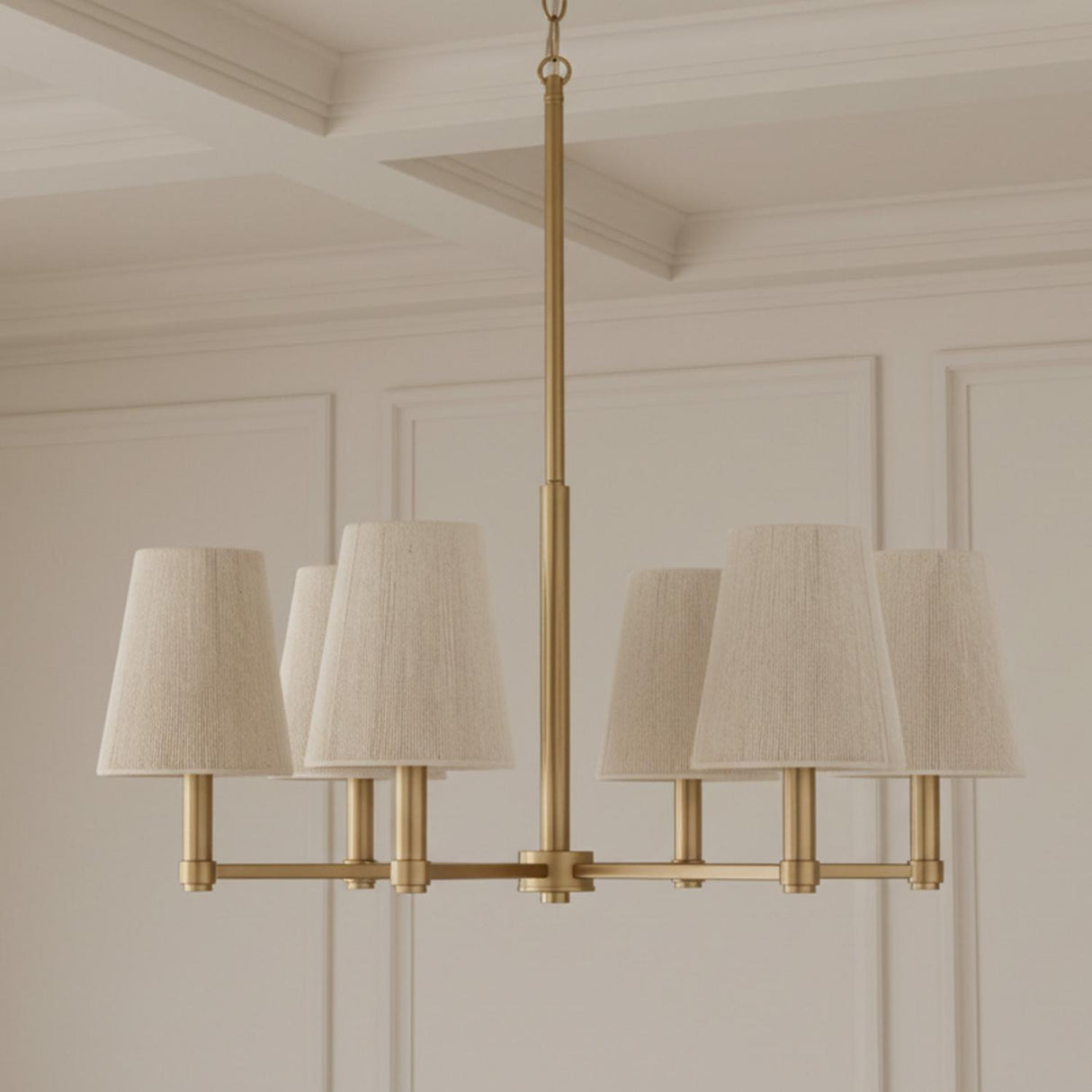 Evren 6 Light Chandelier 30", Matte Brass with Natural Rope