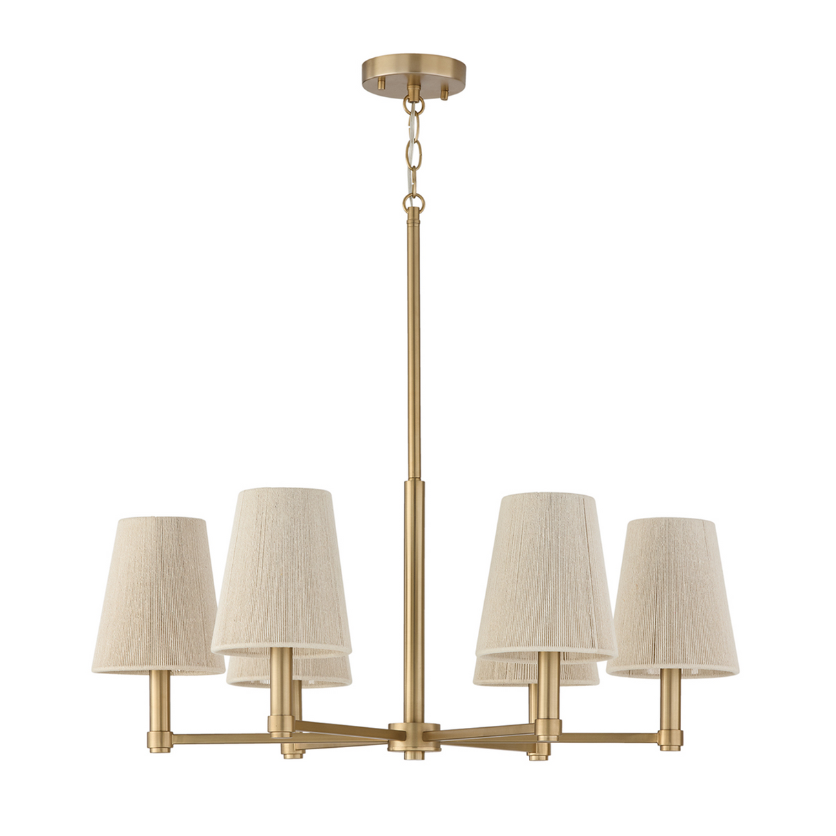 Evren 6 Light Chandelier 30", Matte Brass with Natural Rope