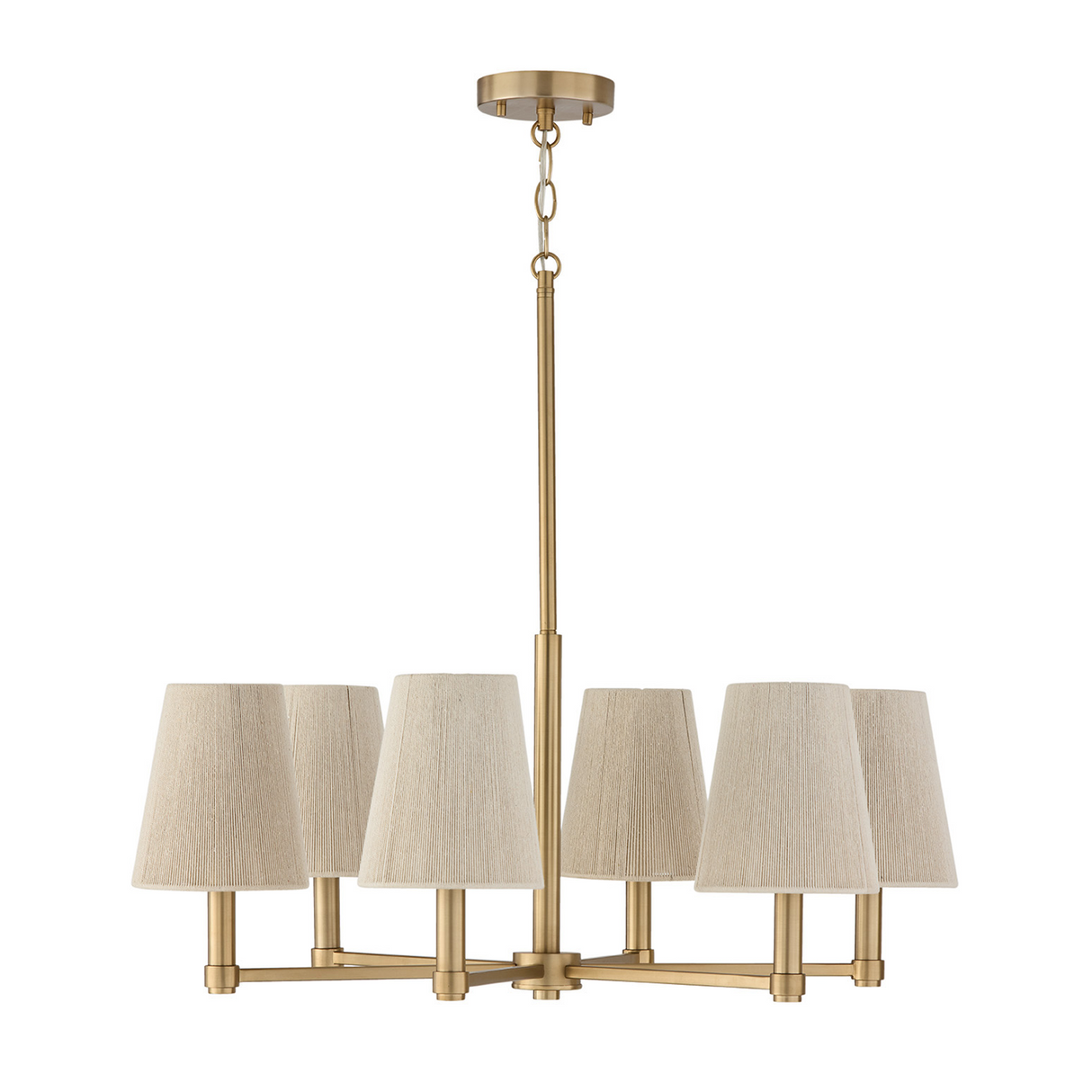 Evren 6 Light Chandelier 30", Matte Brass with Natural Rope