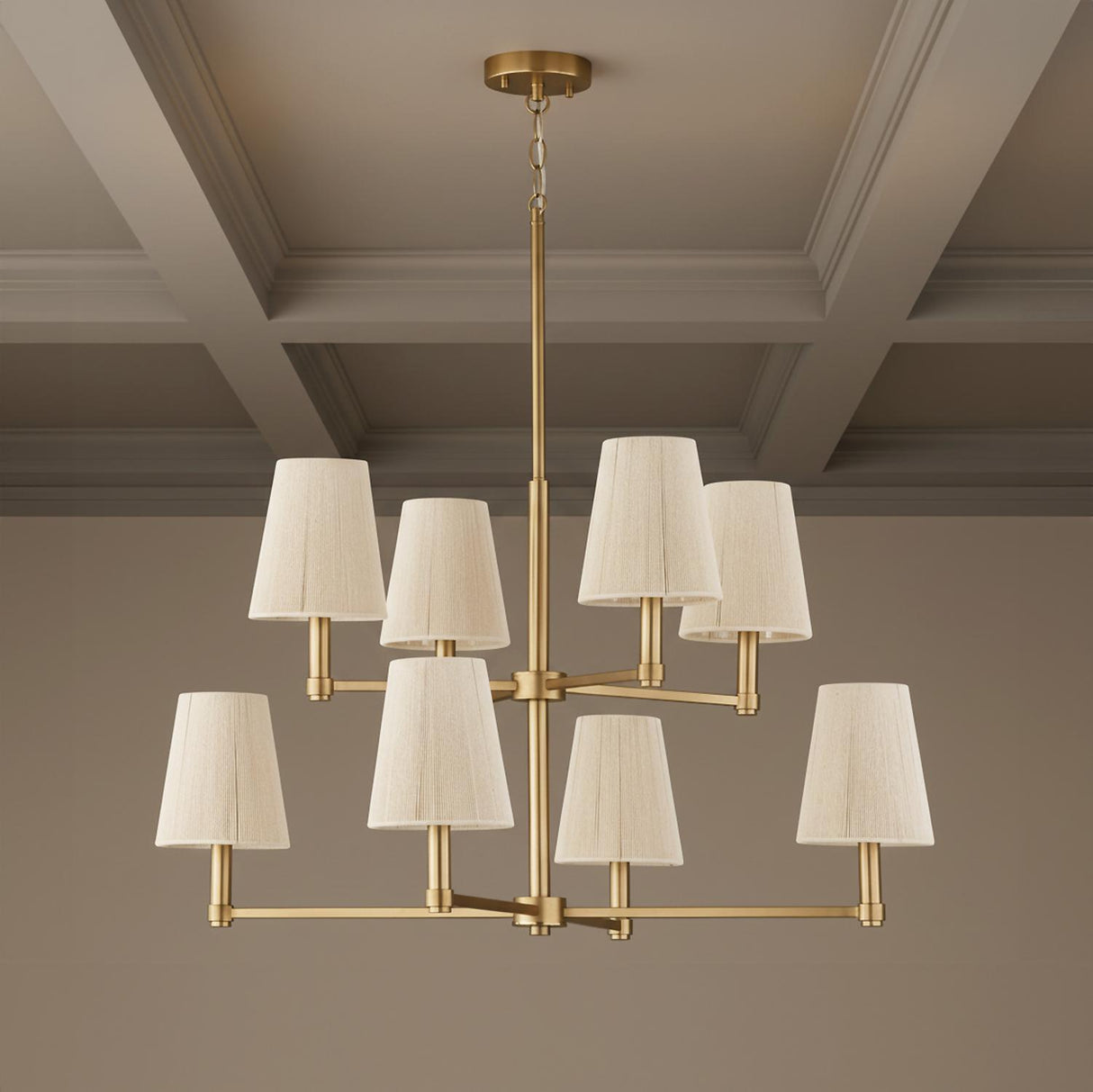 Evren 8 Light Two-Tier Chandelier 38" for Transitional home with Beige Coffered Ceiling