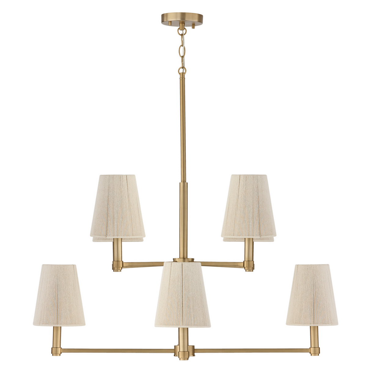 Evren 8 Light Two-Tier Chandelier 38", Matte Brass with Natural Rope
