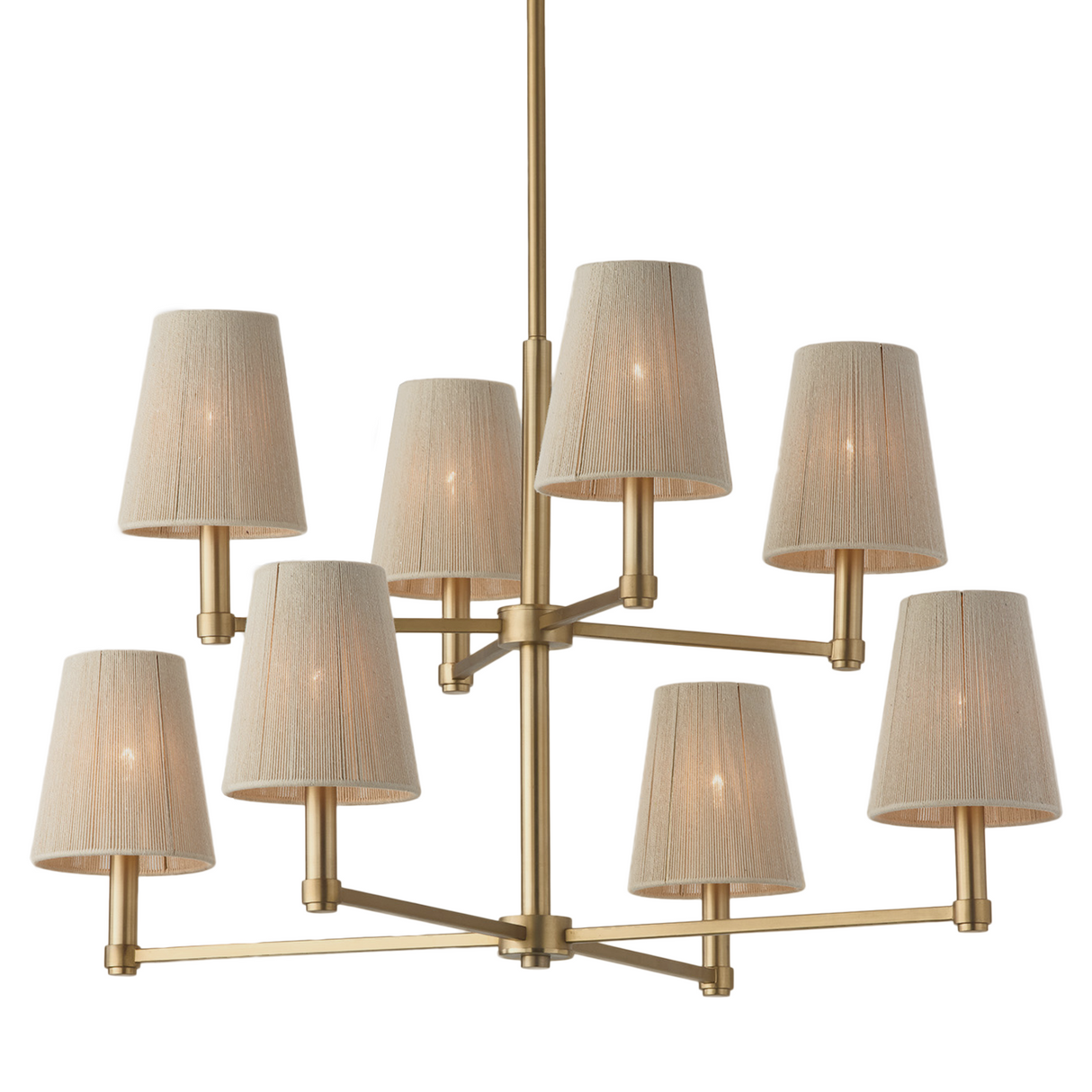 Evren 8 Light Two-Tier Chandelier 38", Matte Brass with Natural Rope