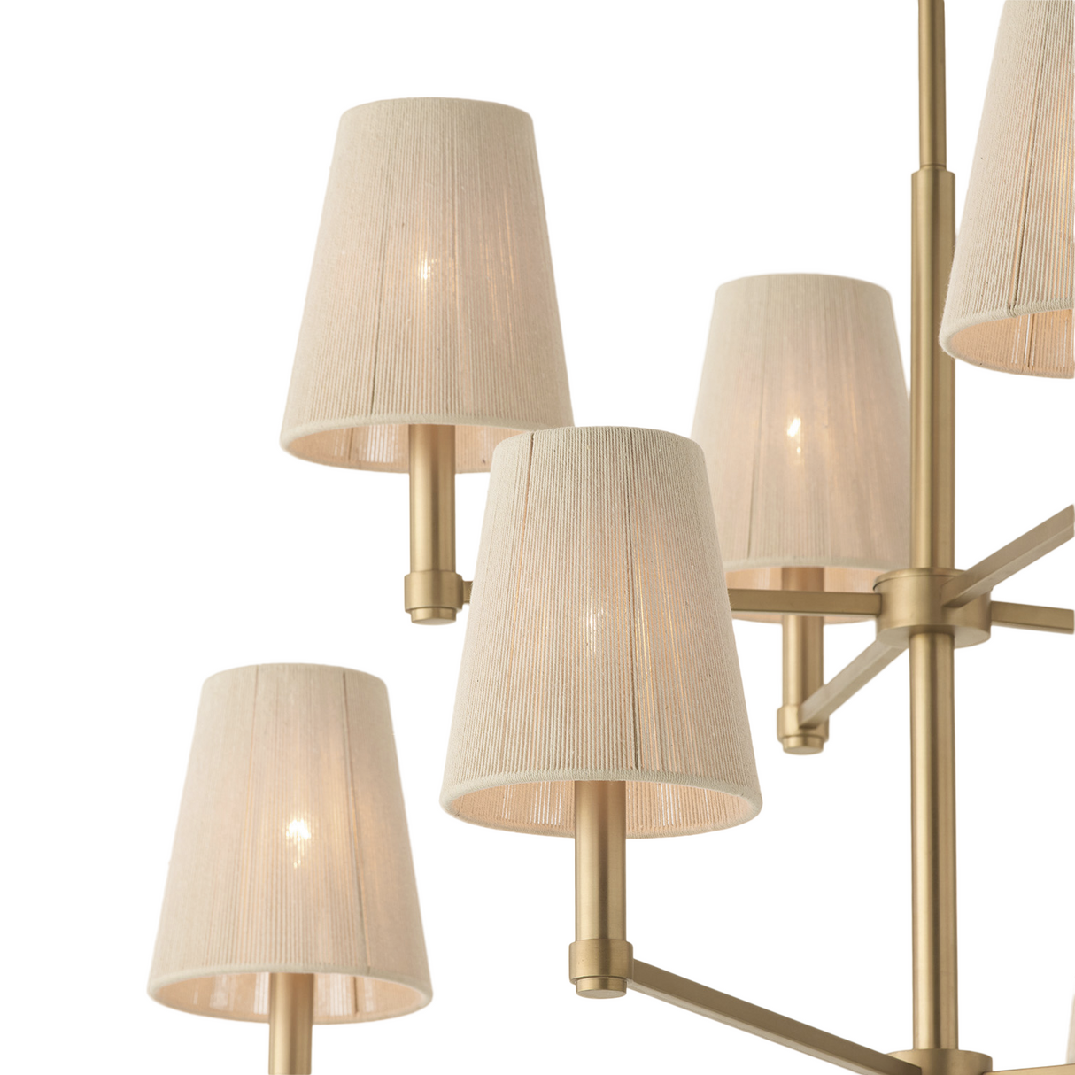 Evren 8 Light Two-Tier Chandelier 38", Matte Brass with Natural Rope