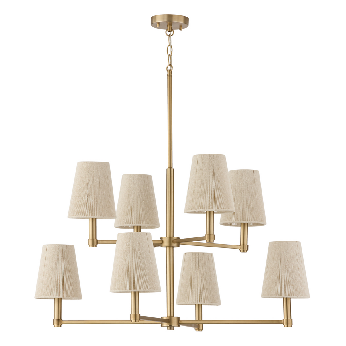Evren 8 Light Two-Tier Chandelier 38", Matte Brass with Natural Rope