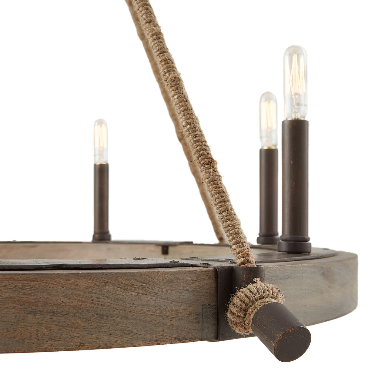 Mariner 8 Light Chandelier 38", Brushed Bronze with Mango Wood