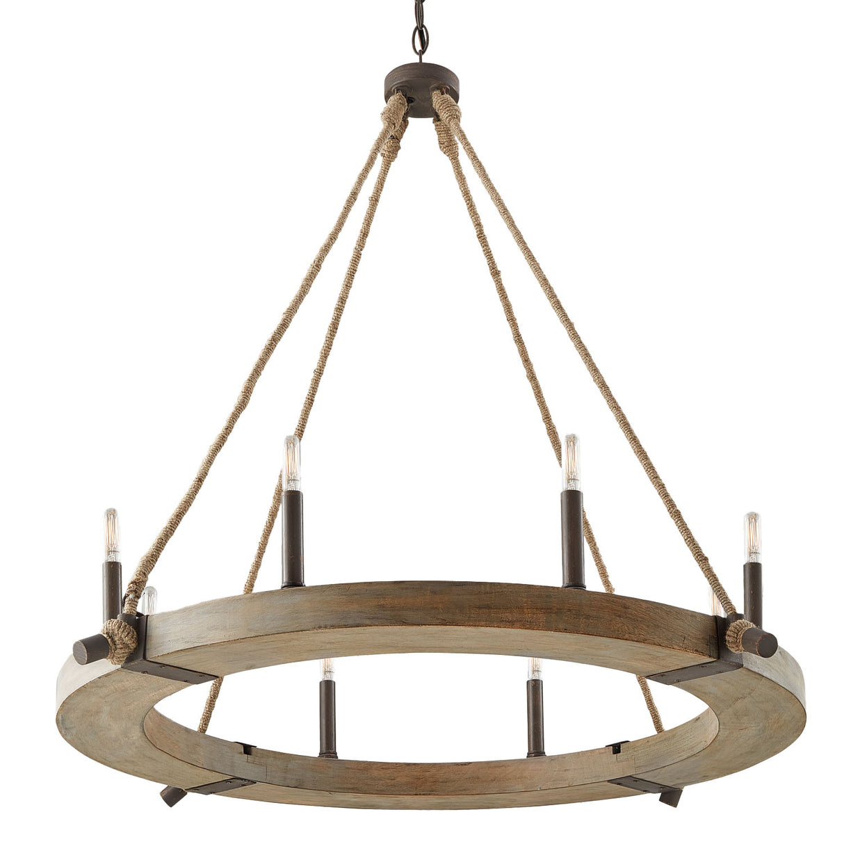 Mariner 8 Light Chandelier 38", Brushed Bronze with Mango Wood