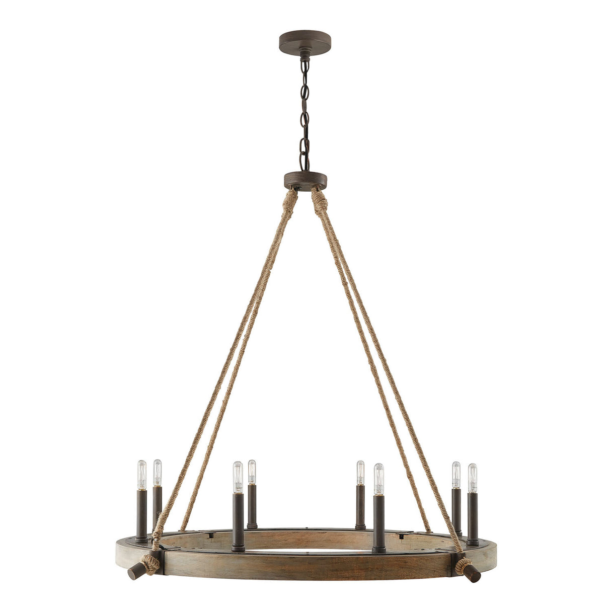 Mariner 8 Light Chandelier 38", Brushed Bronze with Mango Wood