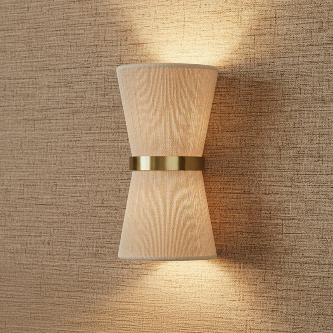 Beacon 2 Light Wall Sconce 16" for Modern home with Textured Beige Wallpaper