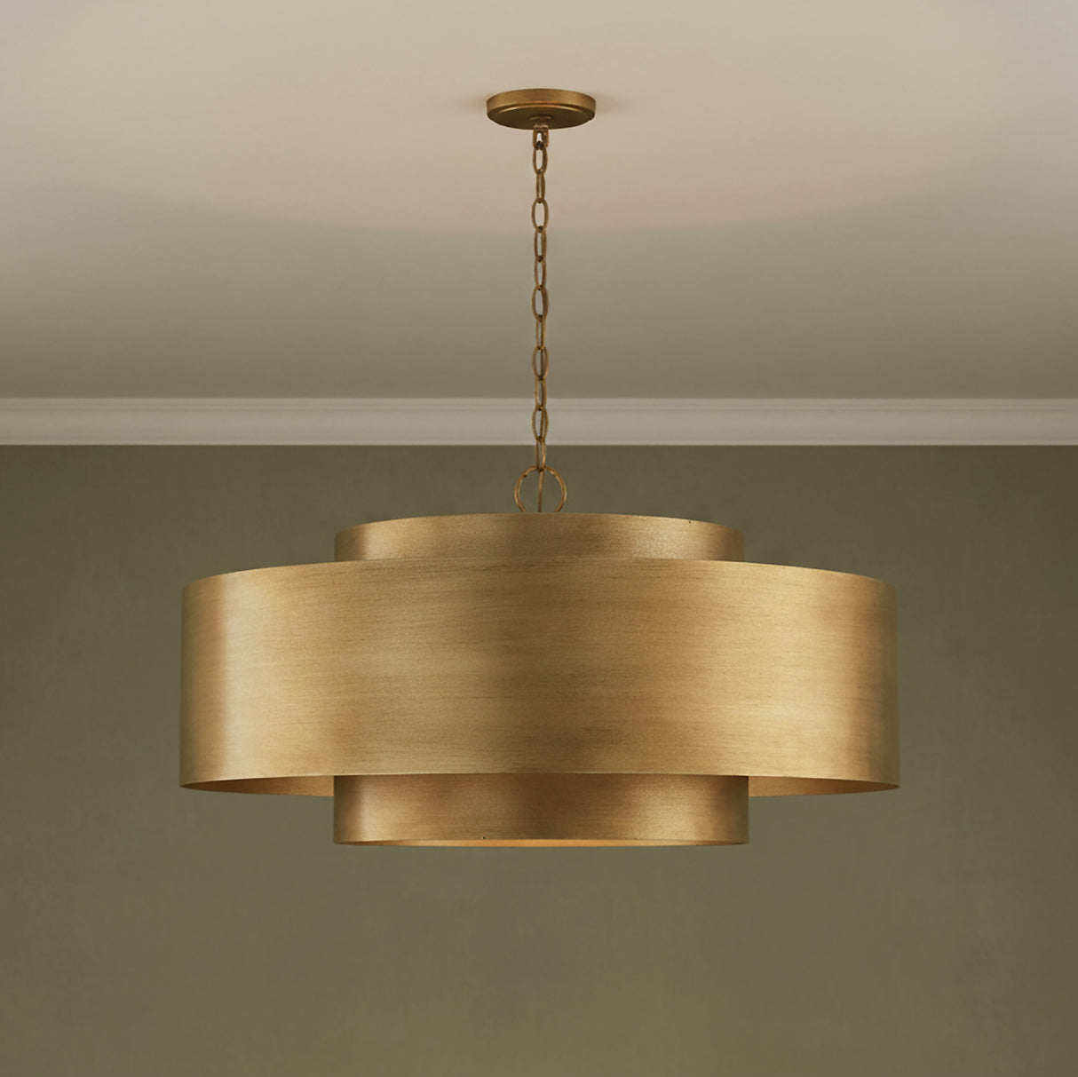 Reed Pendant 30", Textured Brushed Brass for Modern home with Green Walls