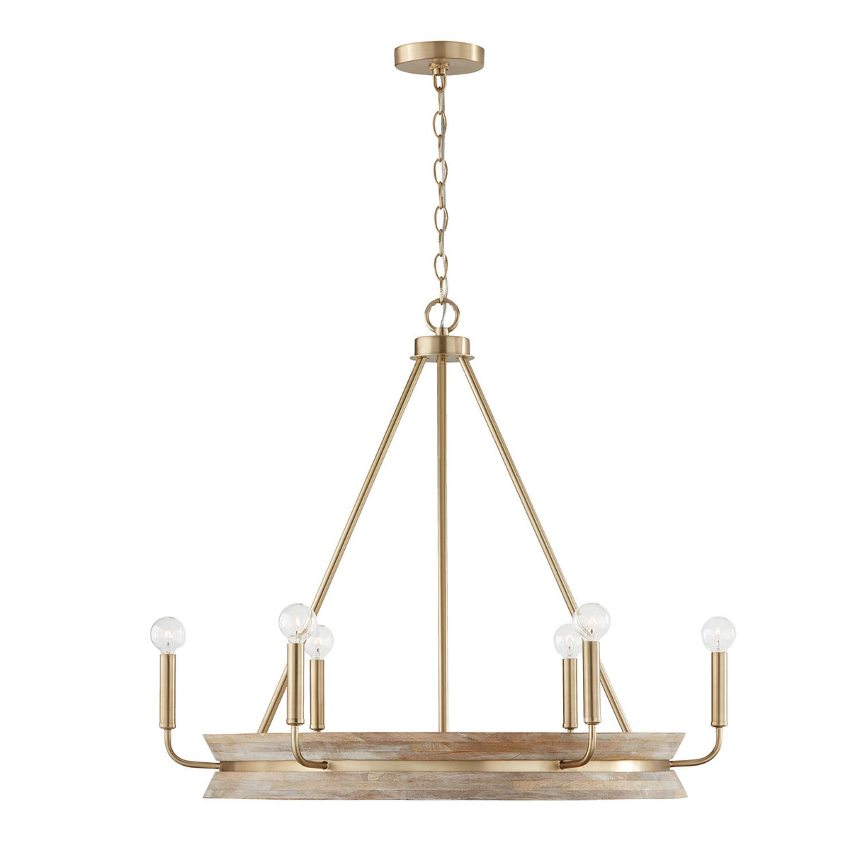 Maren 6 Light Chandelier 31", Whitewash and Matte Brass