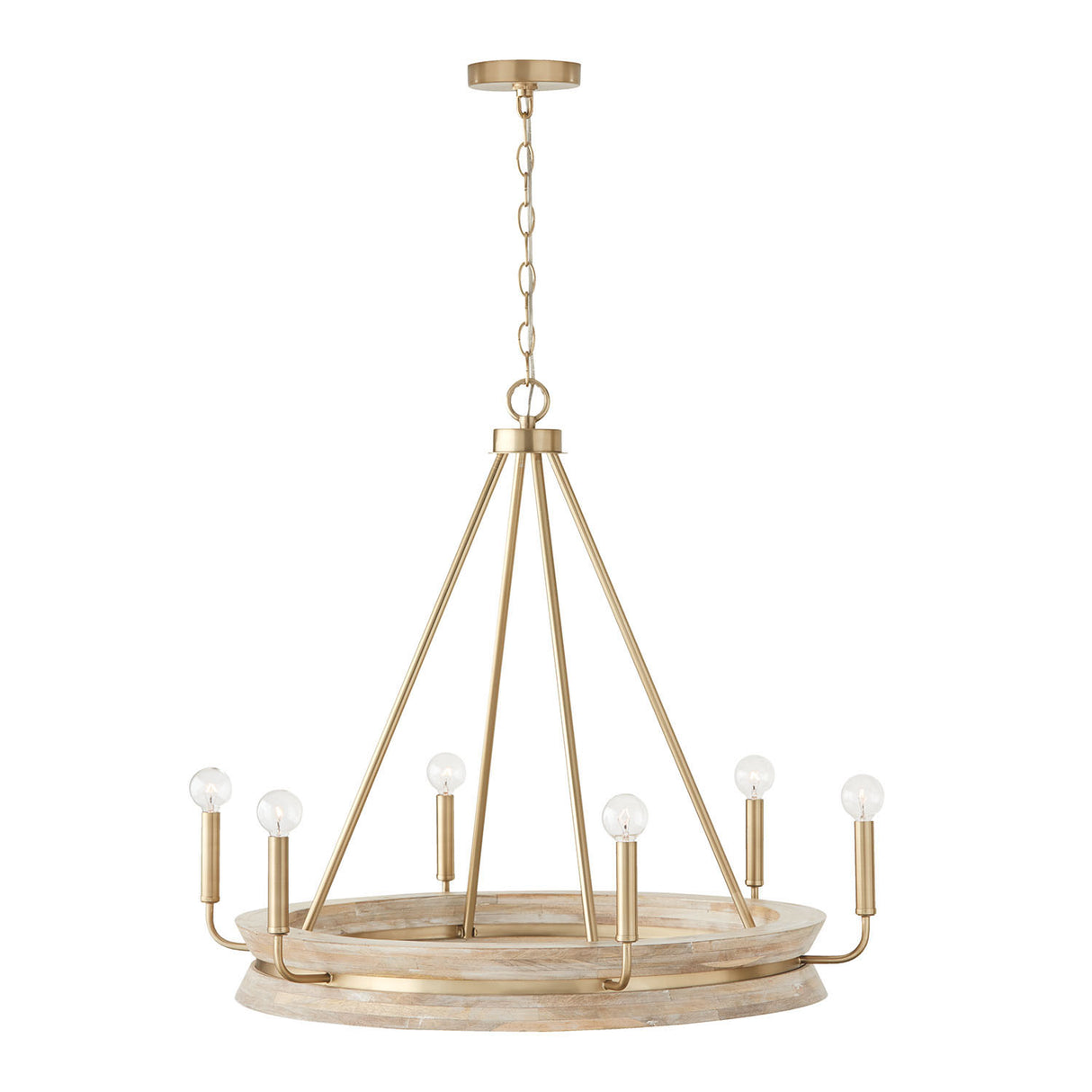 Maren 6 Light Chandelier 31", Whitewash and Matte Brass