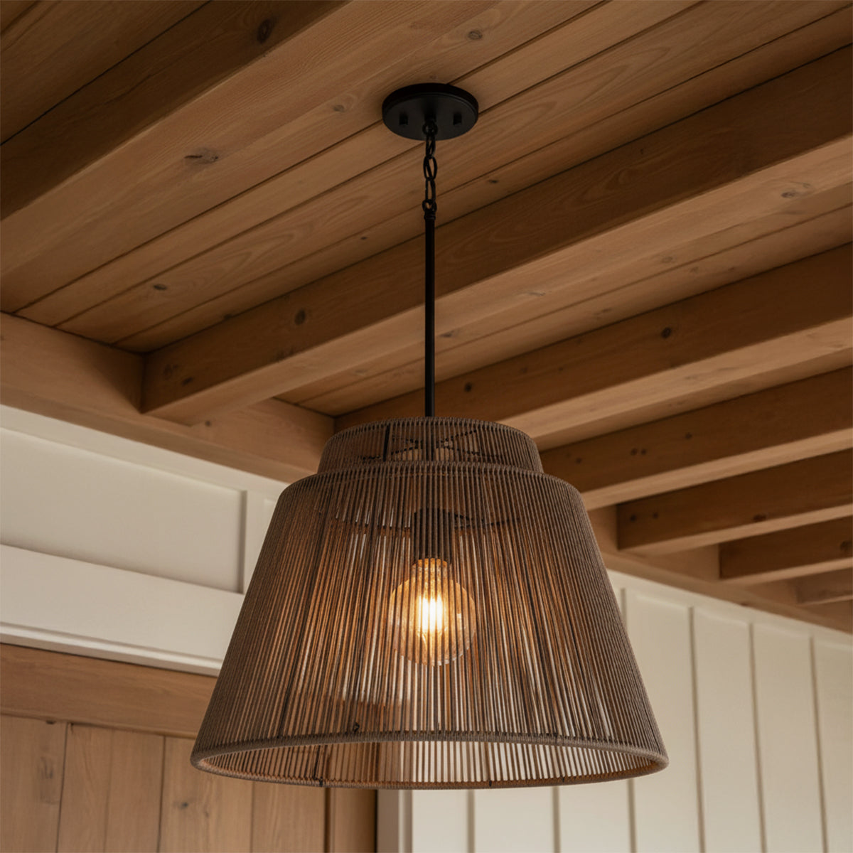 Luma Outdoor Pendant 23, Umber and Black for Coastal home with White Siding