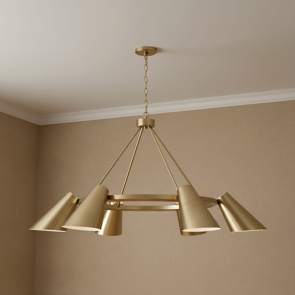 Crosby 6 Light Ring Chandelier 48" for Modern home with Warm Beige Textured Walls