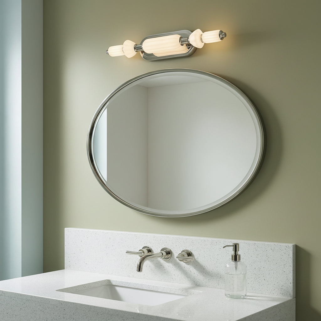 Giselle LED Vanity 22" Polished Nickel Opal Glass for Modern home with Sage Walls