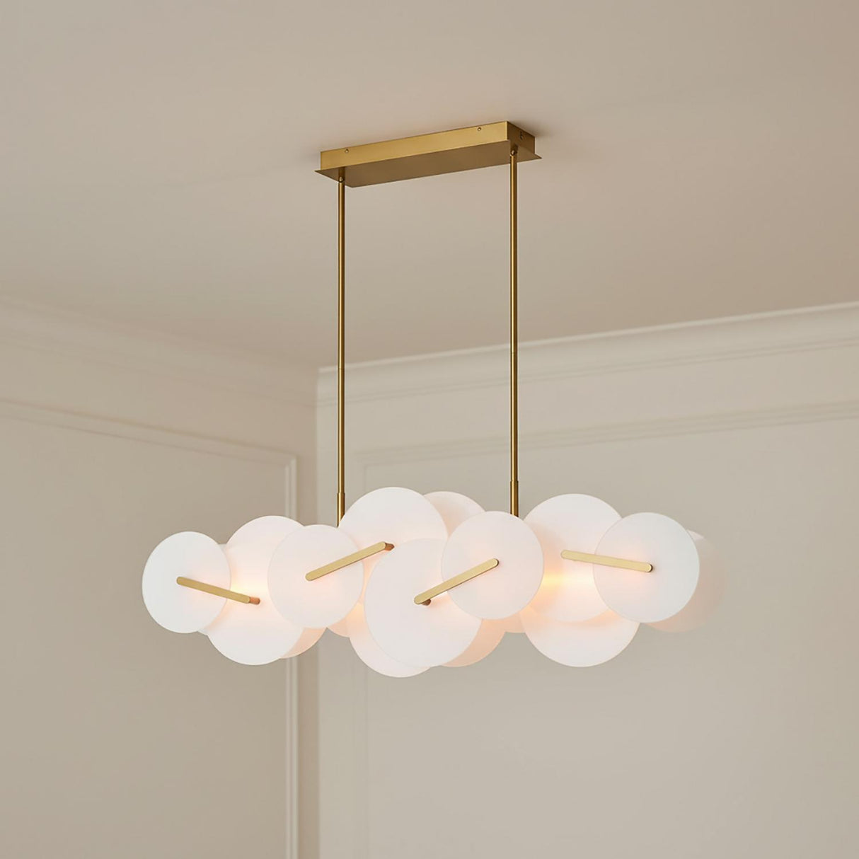 Malya LED Linear Chandelier 56", Brass with Opal Glass