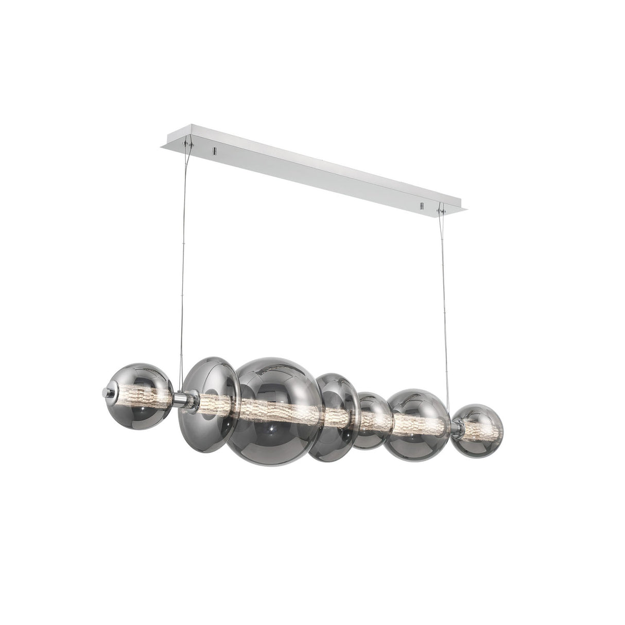 Elara LED 7 Light Linear Chandelier 56", Chrome and Smoke Glass