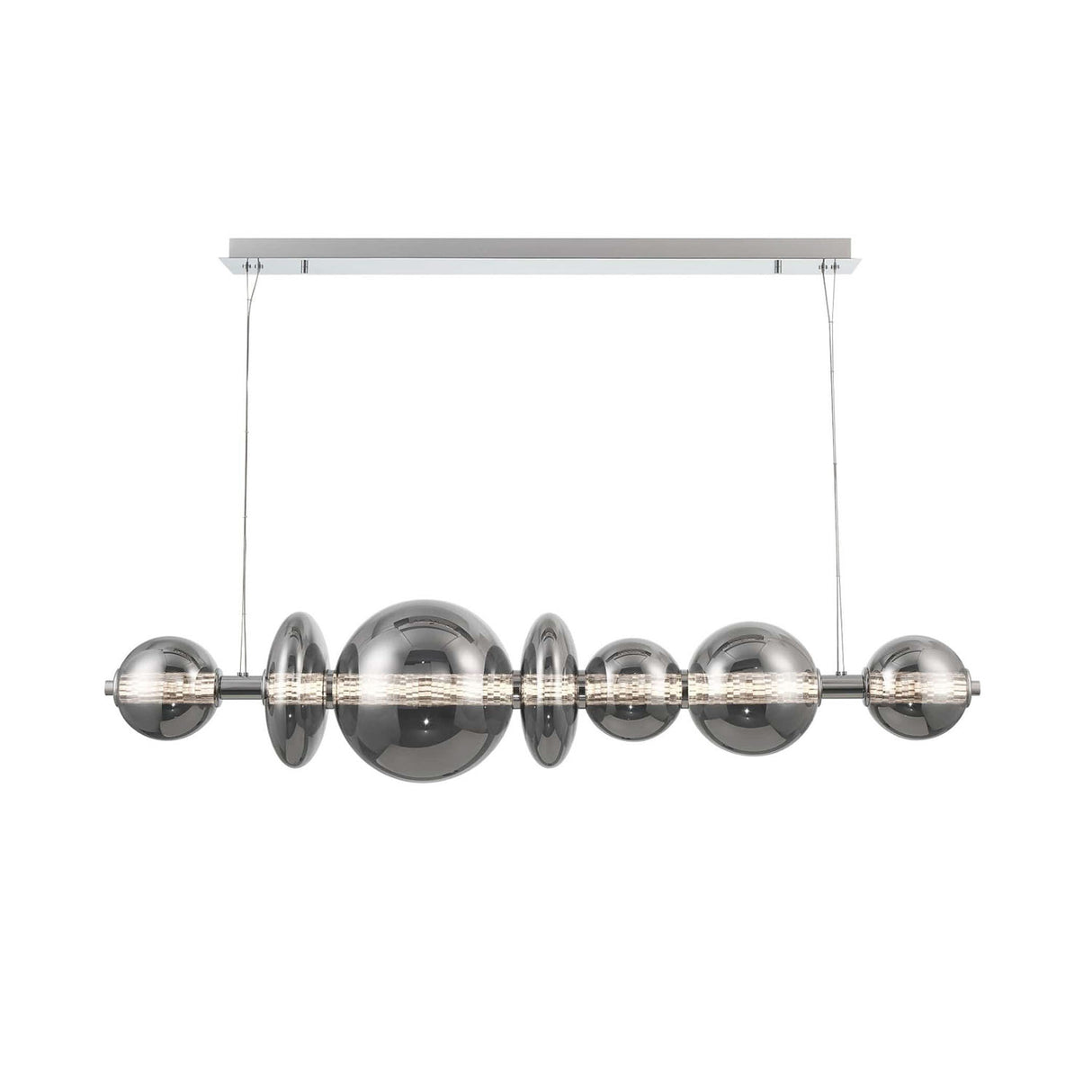 Elara LED 7 Light Linear Chandelier 56", Chrome and Smoke Glass