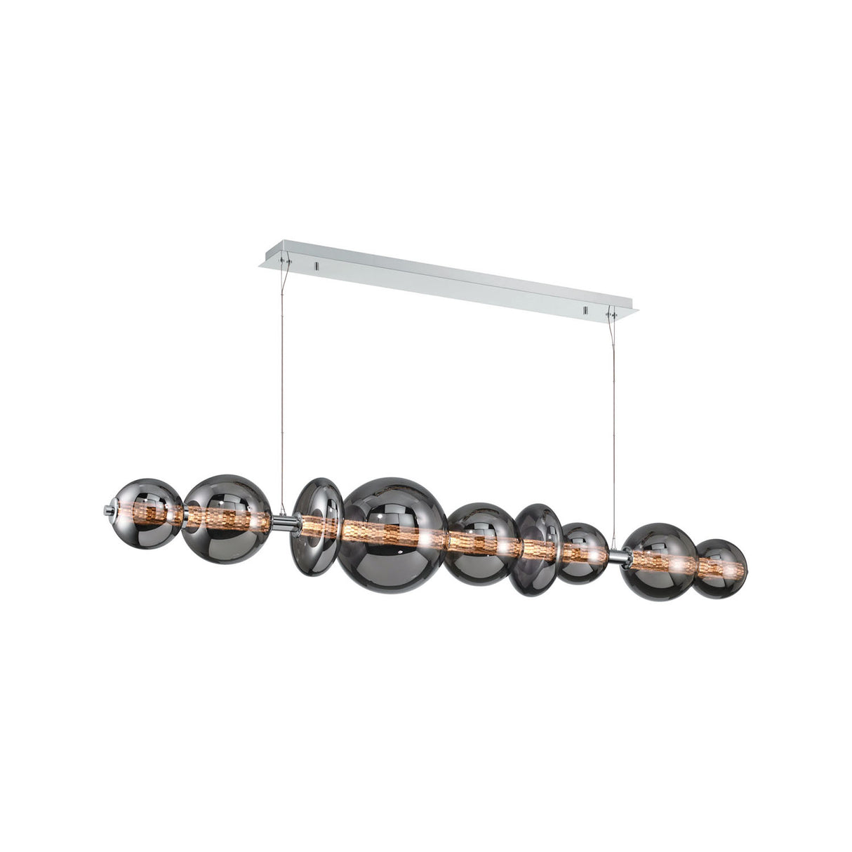 Elara LED 9 Light Linear Chandelier 74", Chrome and Smoke Glass