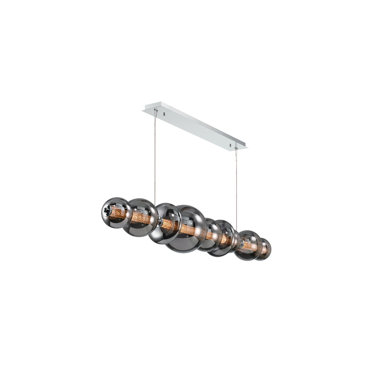 Elara LED 9 Light Linear Chandelier 74", Chrome and Smoke Glass