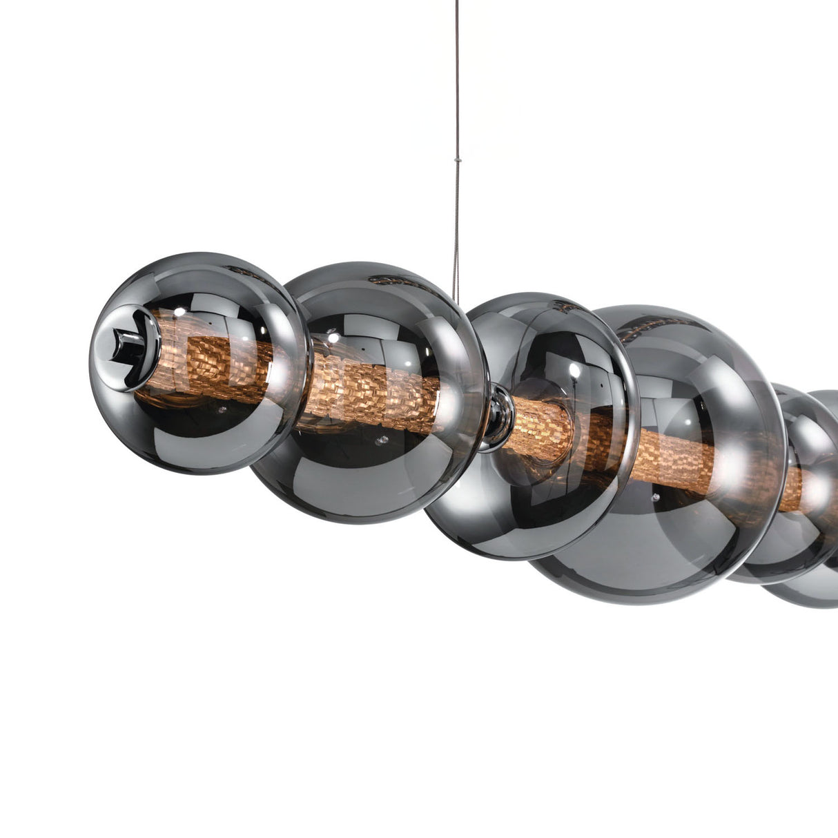 Elara LED 9 Light Linear Chandelier 74", Chrome and Smoke Glass