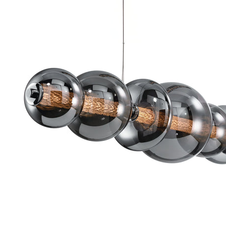 Elara LED 9 Light Linear Chandelier 74", Chrome and Smoke Glass