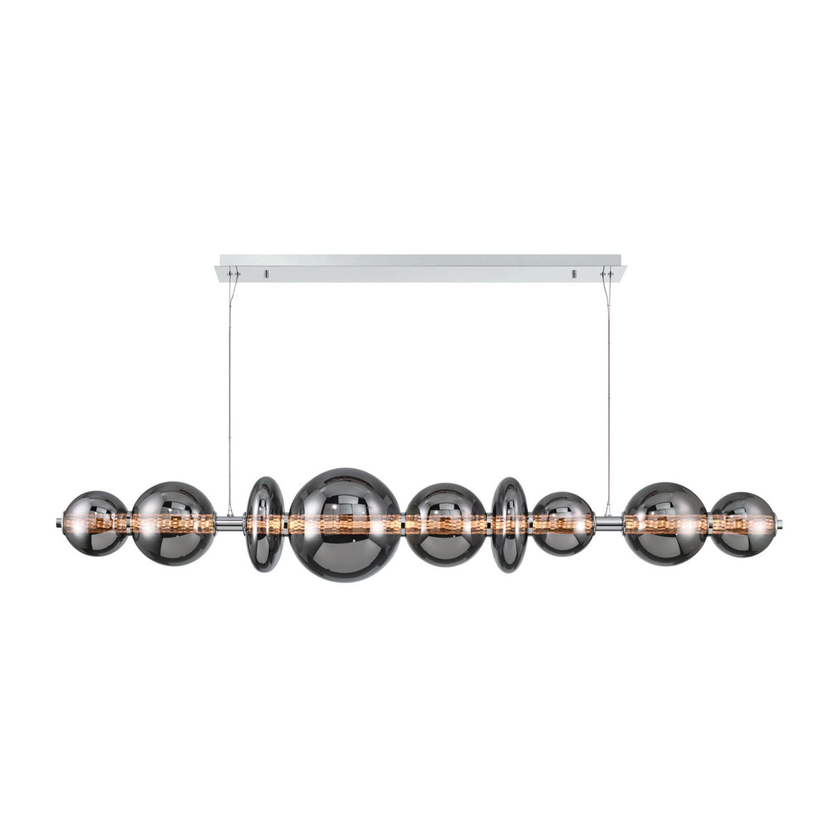 Elara LED 9 Light Linear Chandelier 74", Chrome and Smoke Glass