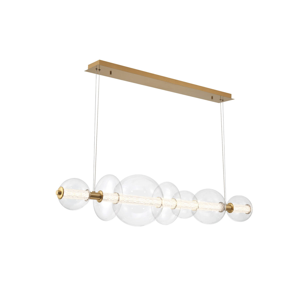 Elara LED 7 Light Linear Chandelier 56", Brass and Clear Glass
