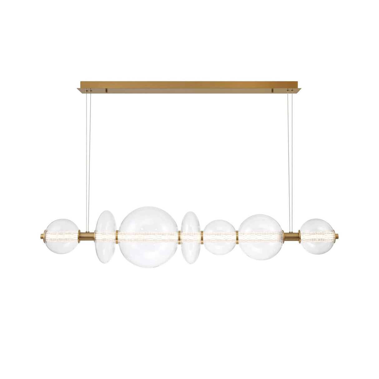 Elara LED 7 Light Linear Chandelier 56", Brass and Clear Glass