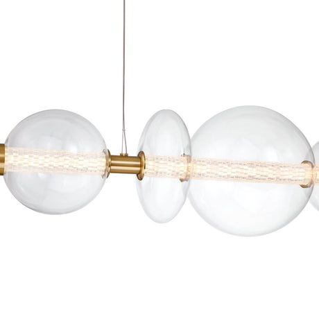 Elara LED 9 Light Linear Chandelier 74", Brass and Clear Glass