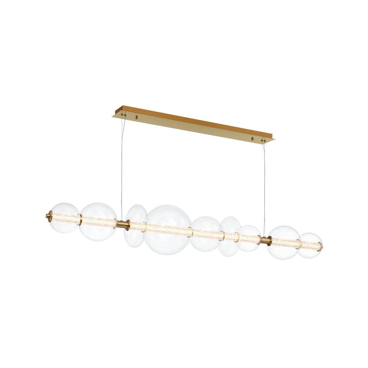 Elara LED 9 Light Linear Chandelier 74", Brass and Clear Glass