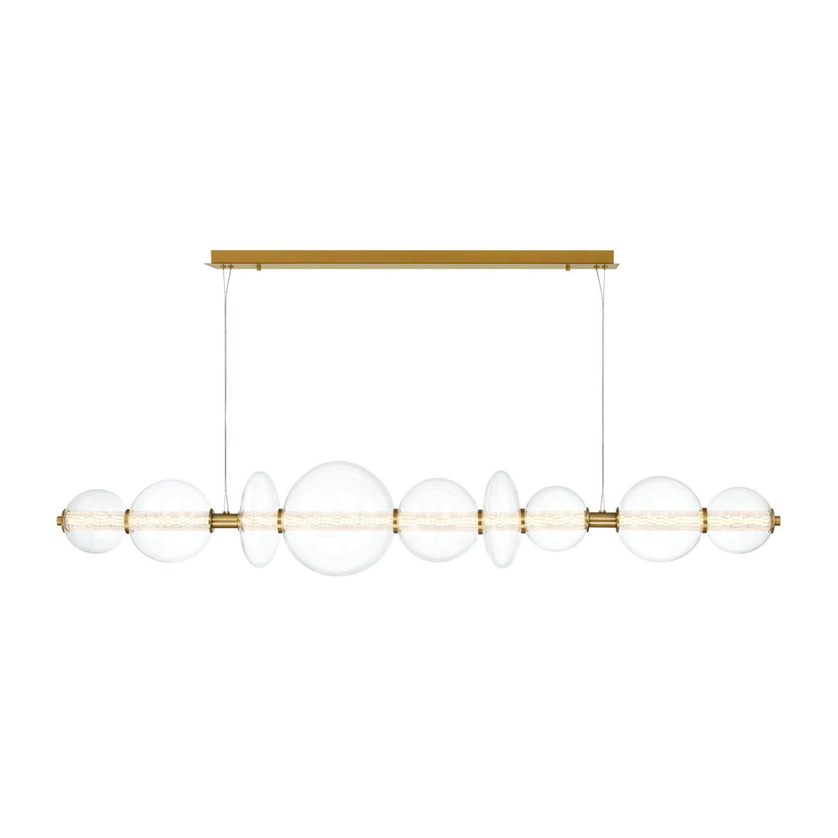 Elara LED 9 Light Linear Chandelier 74", Brass and Clear Glass