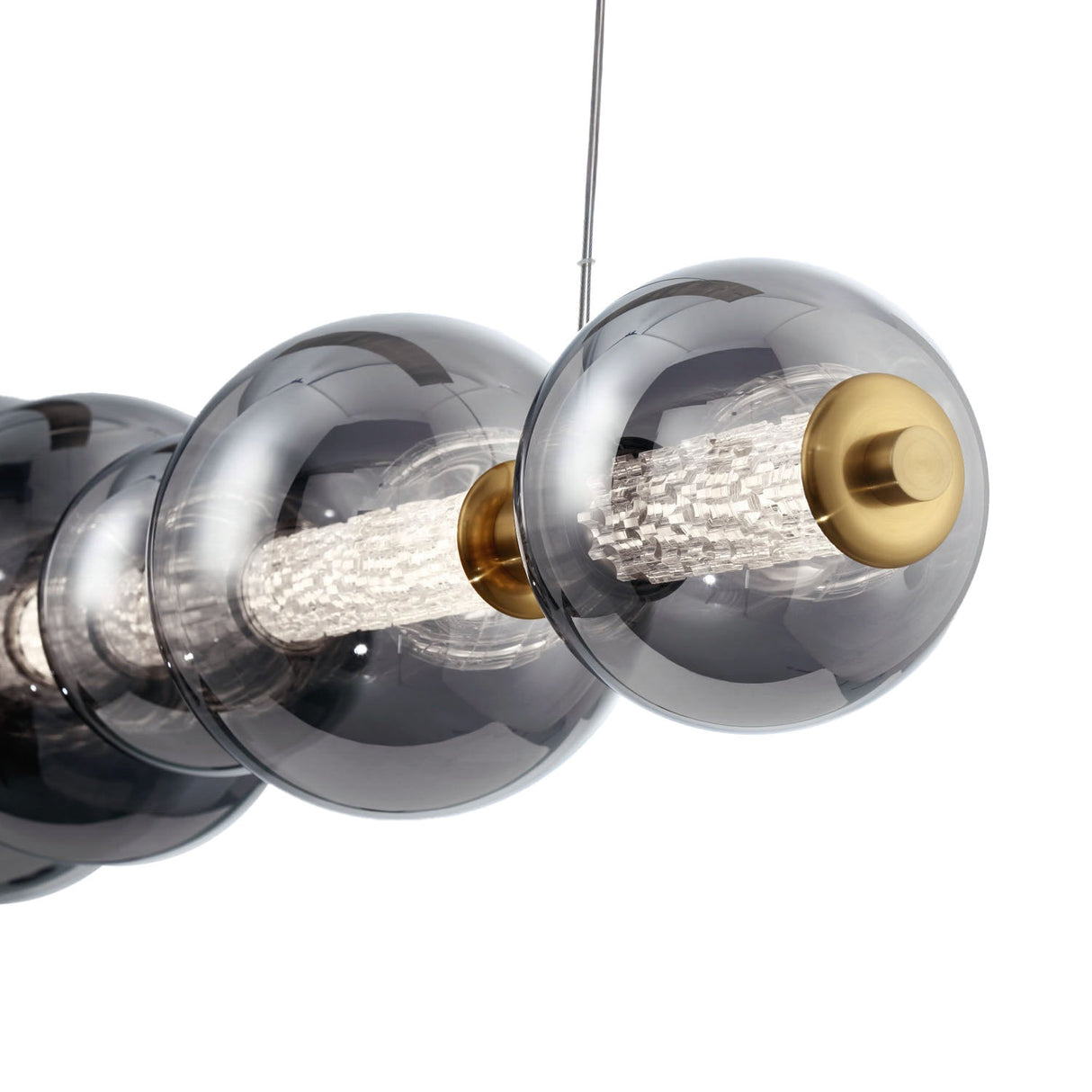 Elara LED 7 Light Linear Chandelier 56", Brass and Smoke Glass