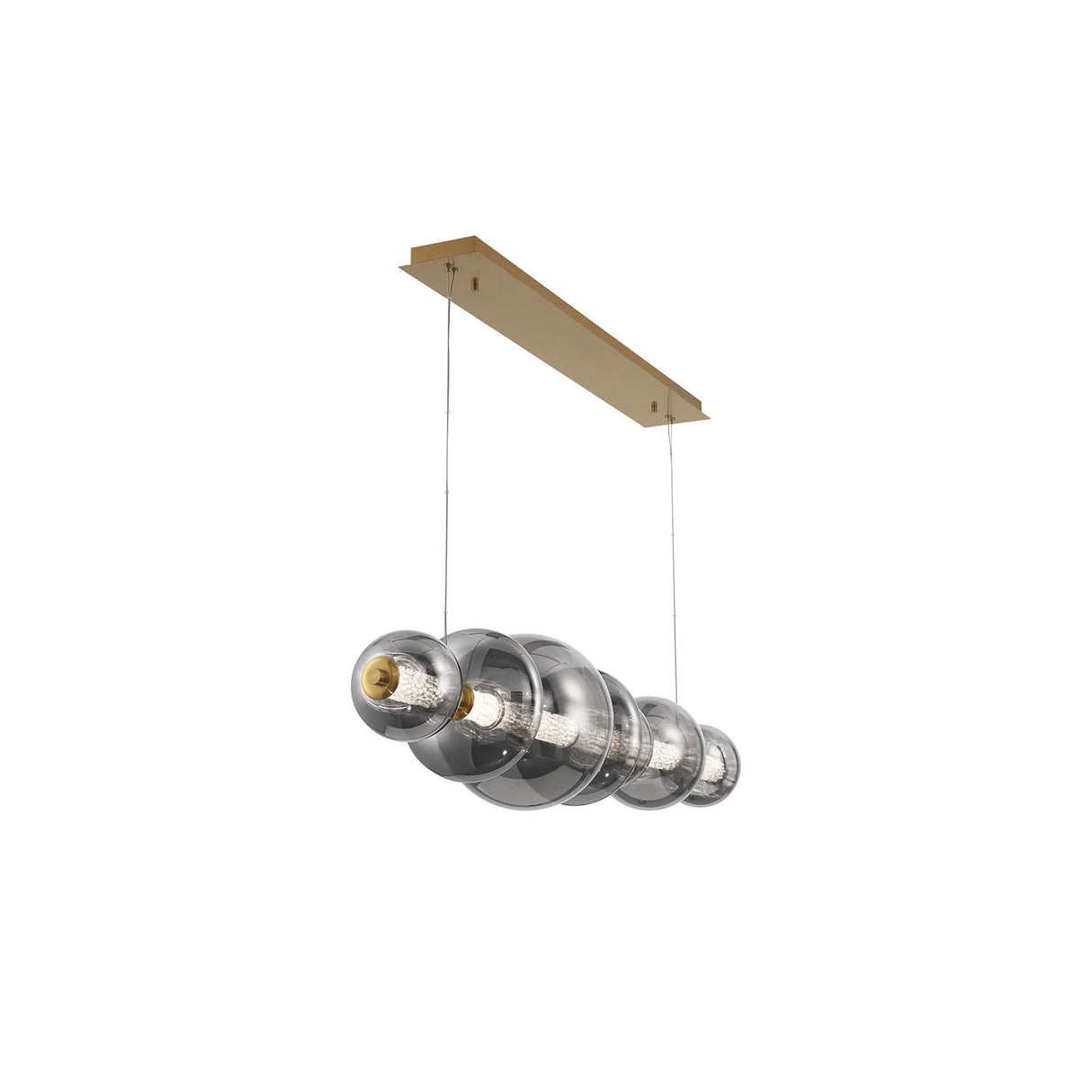 Elara LED 7 Light Linear Chandelier 56", Brass and Smoke Glass