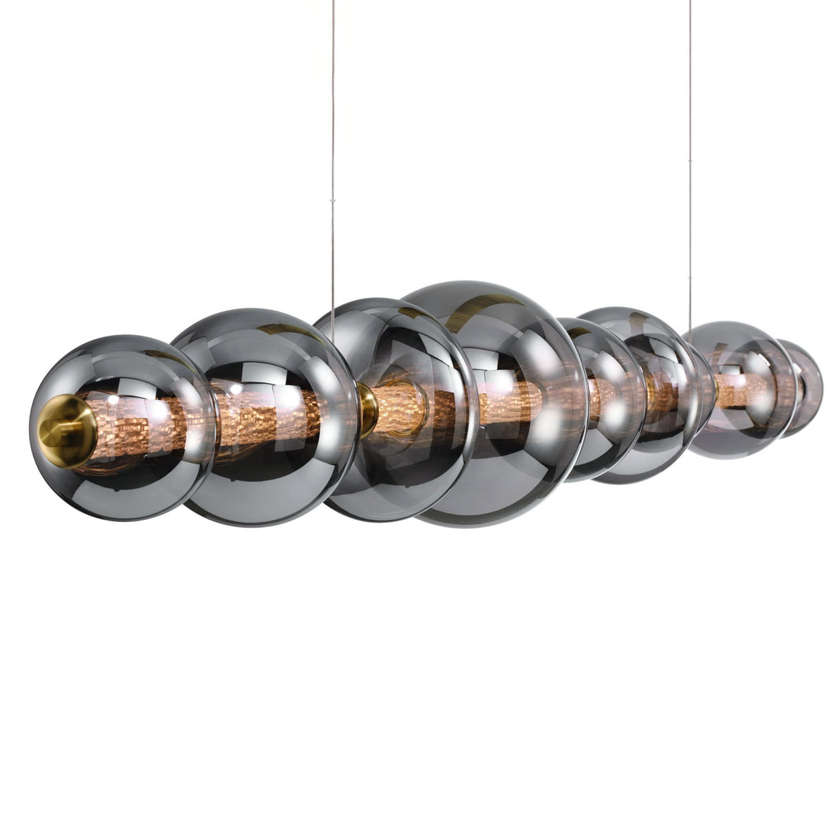 Elara LED 9 Light Linear Chandelier 74", Brass and Smoke Glass