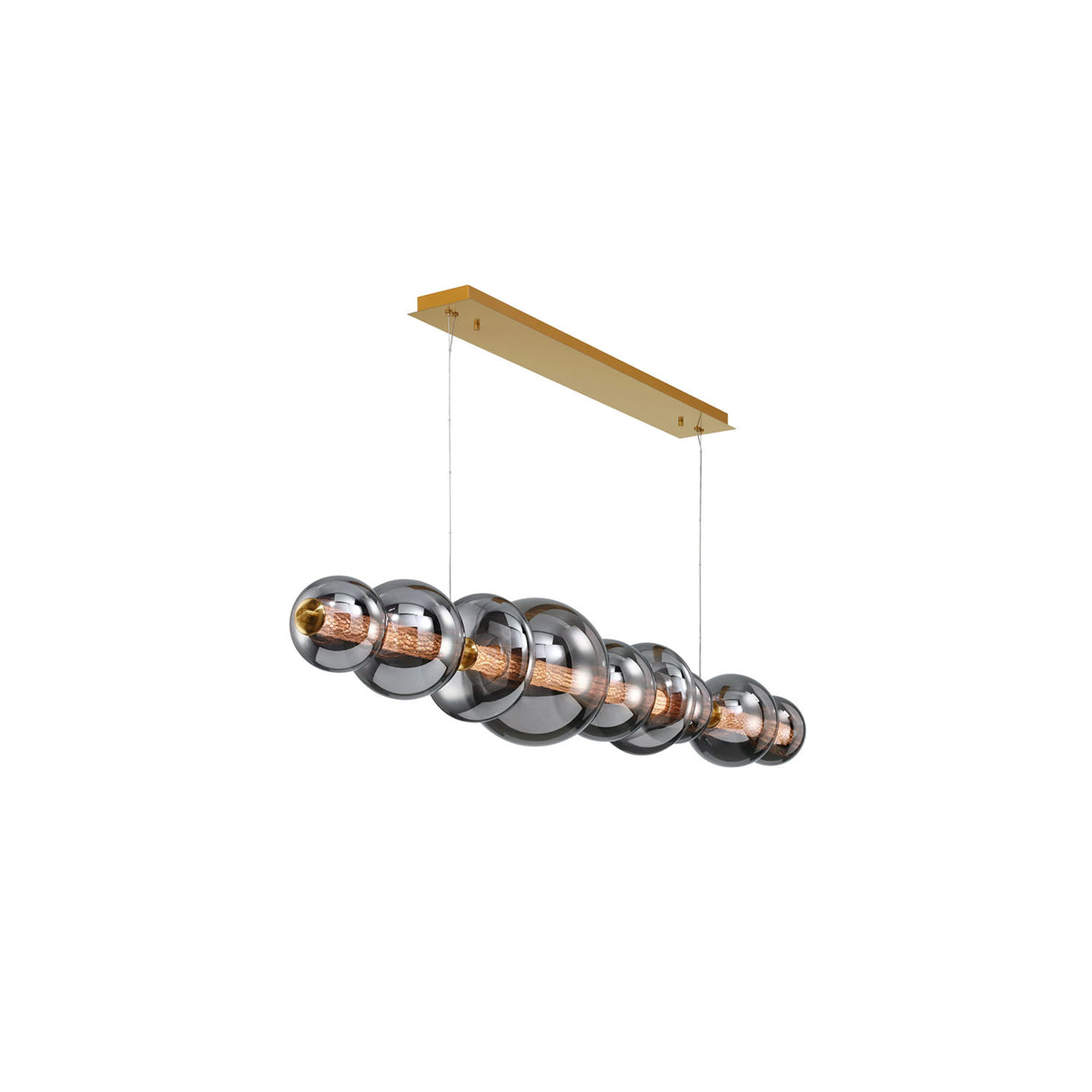 Elara LED 9 Light Linear Chandelier 74", Brass and Smoke Glass