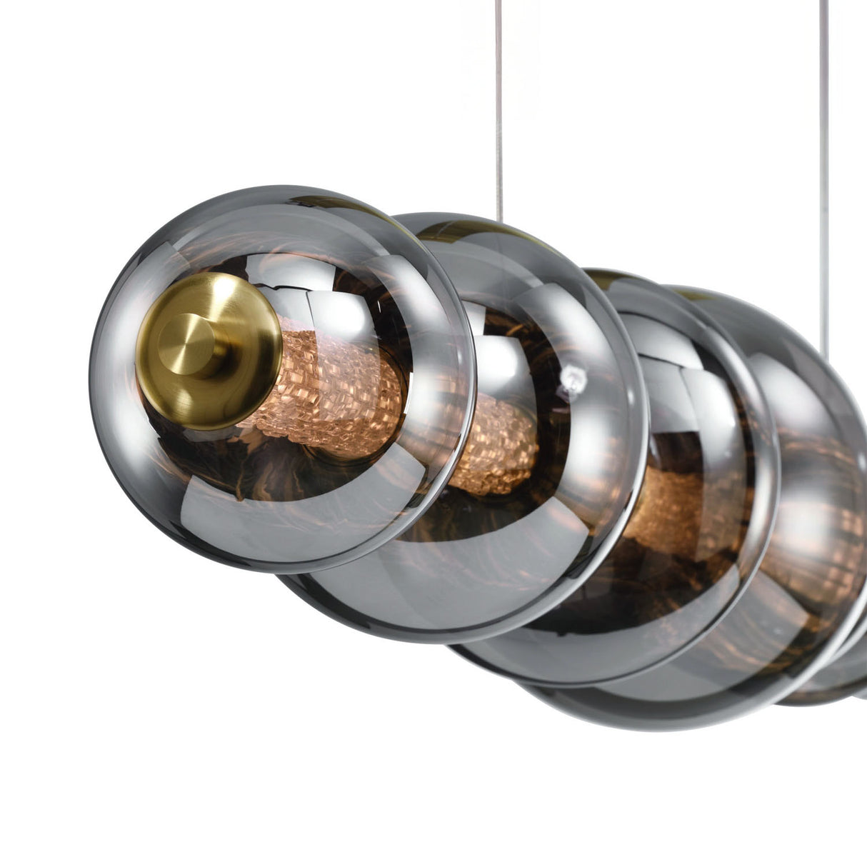 Elara LED 9 Light Linear Chandelier 74", Brass and Smoke Glass